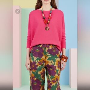 akris Punto Vibrant Pink Ribbed Wool Boat Neck Sweater M